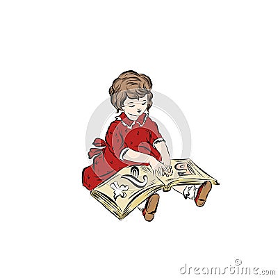 Girl reads an ABC book Vector Illustration